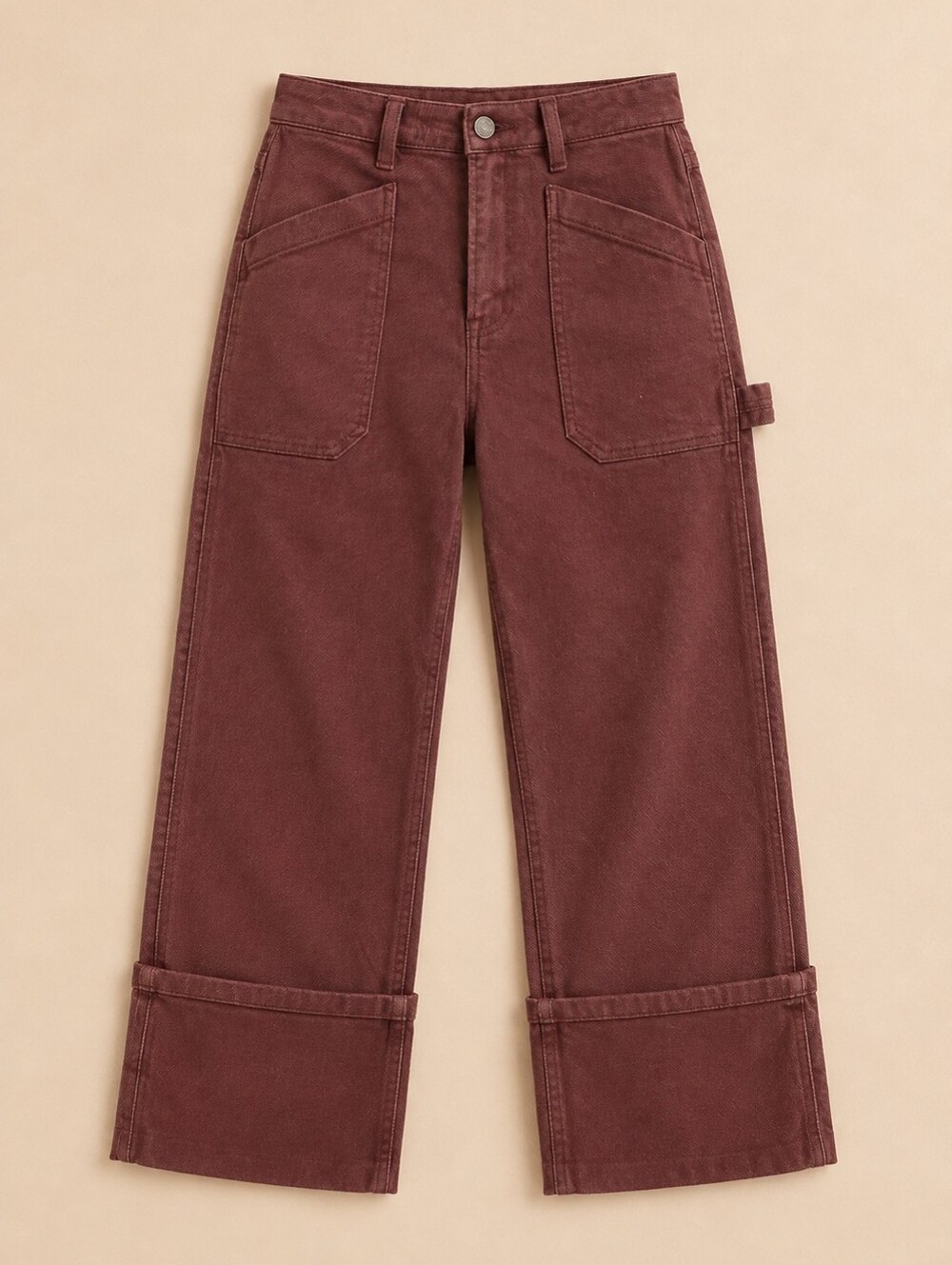 Risen HR Straight Fit Wide Cuffed Jeans Choco Brown Neutral Utility Various NEW - Picture 2 of 11